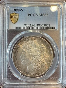 1890-S Morgan Silver Dollar $ PCGS MS62 Gold Shield - Picture 1 of 2