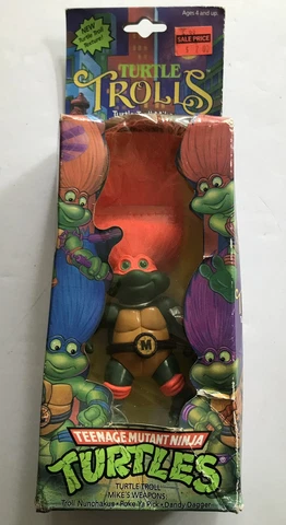 TMNT Turtle Troll Mike Figure Michelangelo Ninja 1992 Playmates Rare DAMAGED BOX Cover
