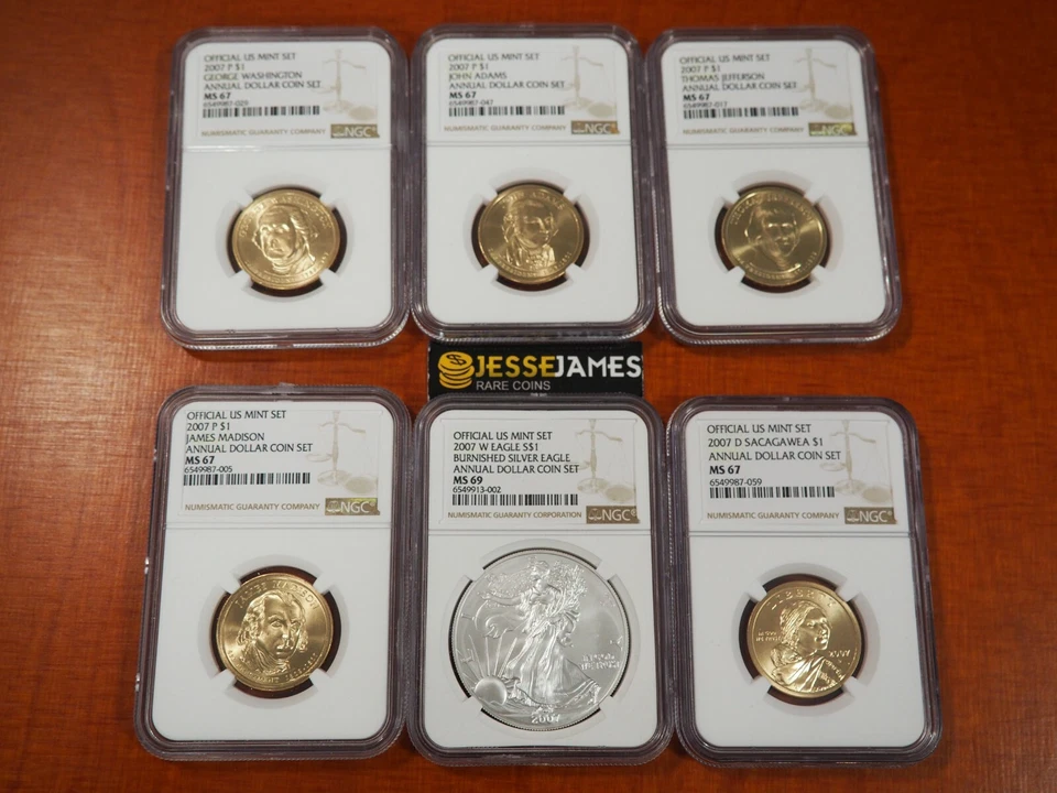 2007 ANNUAL DOLLAR 6 COIN DOLLAR SET MS67 W BURNISHED SILVER EAGLE NGC MS69 - Image 1 of 2