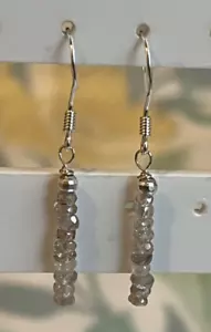 Sterling Silver Dangle Earrings with Natural Zircon Rondelle Beads - Picture 1 of 5