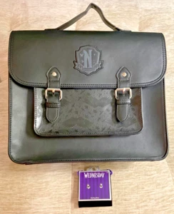 Wednesday Adams Nevermore Backpack & Wednesday Sterling Silver Studs NWT - Picture 1 of 5