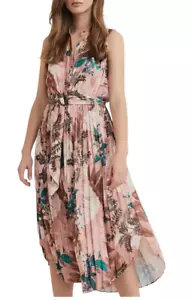 Witchery Floral Half Placket Midi Dress Size 12 Pleated Belted Flowy RRP$159 - Picture 1 of 11