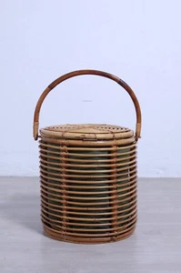 Cesto in bambù e vimini design anni 60 Complemento vintage stile Bonacina - Foto 1 di 11
