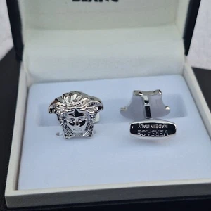 Juego de gemelos Versace de lujo de acero inoxidable color plata para hombre - Día del Padre - Imagen 1 de 7