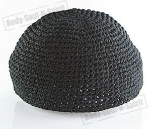 Kippa NOIRE crochetée yarmoulke ethnique juive Israël couvre-chef traditionel - Imagen 1 de 6