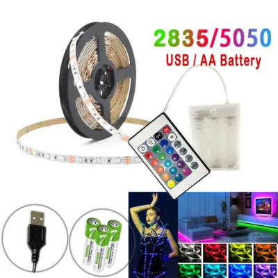 RGB LED Strip Battery Powered 5V 5050 USB Flexible Lights Tape TV Backlight  - Image 1 of 4