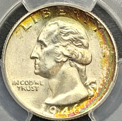 1946-D Washington Quarter  PCGS MS66  BU NO SPOTS AMAZING RAINBOW TONING Cover