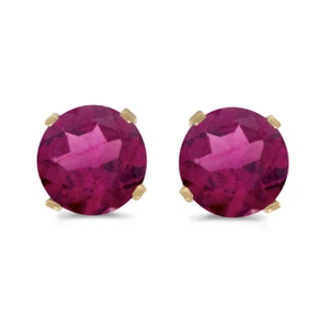 5 mm Natural Round Rhodolite Garnet Stud Earrings Set in 14k Yellow Gold - Picture 1 of 6