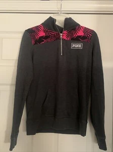 Pink Victoria's Secret 1/4 Zip Sweatshirt Women's XS Long Sleeve Gray - Picture 1 of 5