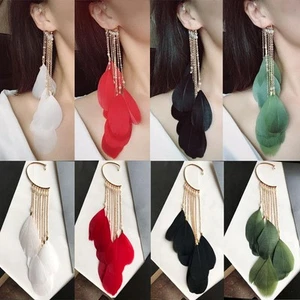 1 pieza pluma larga oreja brazalete clip en pendientes colgantes cadena hecha a mano Big Danglin - Imagen 1 de 32