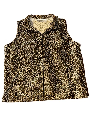 Chicos Cheetah Print Vest Womens 1 M Mob Wife Faux Fur Vintage USA Made Zip Up - Image 1 of 4