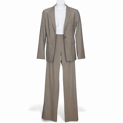 Banana Republic Gray Pinstripe Suit Sz 14 14L Wide Leg Pants Stretch Wool Career - Image 1 of 4