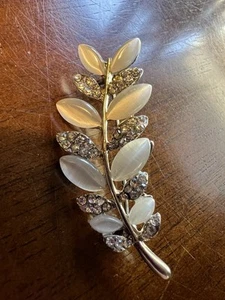 Vintage Brosche silberfarben Strass Farnblatt elegant - Bild 1 von 4