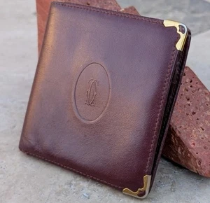 Burgundy leather Cartier Mast Collection 2-fold wallet with embossed logo - Picture 1 of 23