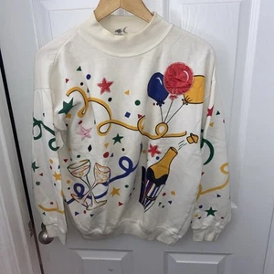 80s Vintage First Run New Year Bash Crew Neck Sweater Size M - Picture 1 of 6