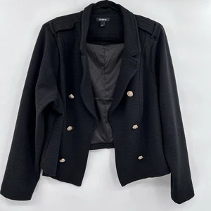 Torrid Womens Textured Ponte Cropped Military Jacket Size 3X Black Gold Button - Picture 1 of 8