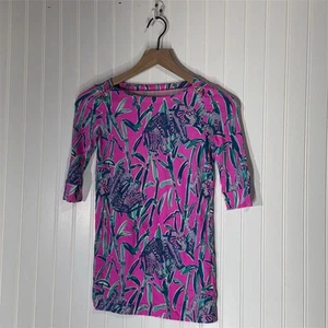 Lilly Pulitzer Girls M Pink Elephant Bamboo Print Tunic Tee 3/4 Sleeve Preppy - Picture 1 of 9