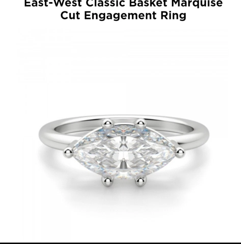 Anillo solitario de diamantes creado en laboratorio corte marquesa este oeste de 2,11 quilates Foto 1 de 4