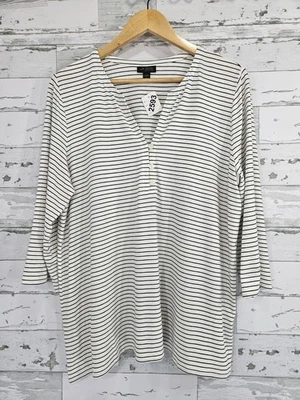 Топ женский J. Jill Wearever большой цвета слоновой кости темно-синий в полоску на пуговицах с разделенным вырезом - Изображение 1 из 4