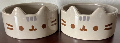 Set of 2 PUSHEEN Cat 4" x 1 3/4" Food & Water Bowls New!