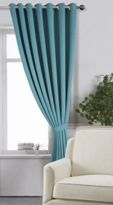 Extra Long 285cm Drop Eyelet Window / Door Curtain Teal Green Blackout Soft Feel - Image 1 of 4