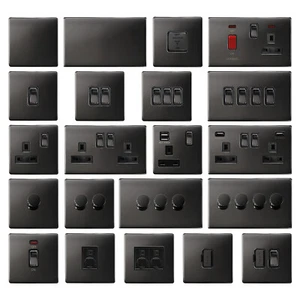 Mega Socket Screwless Slim Flatplate Light Socket & Switches BLACK NICKEL Range - Picture 1 of 115