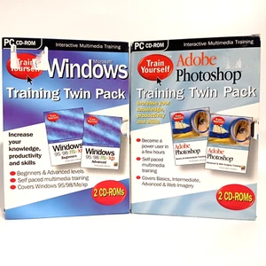 Pair of BVG Train Yourself Twin Pack's Windows & Adobe Photoshop Training CD-ROM - Photo 1/13