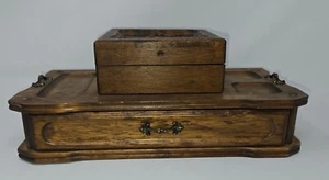 Vintage Wood Men's Valet Jewelry Box 1980s 2 Tier 3 Compartment 10.5" x 6.5" - Picture 1 of 13