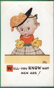 Vintage Valentine's Son Mabel Lucie Attwell Postcard You Know what Men Are 1952 - Picture 1 of 4