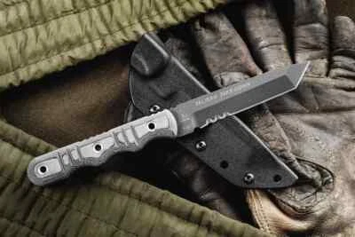 4.5" Tops Taliban takedown black finish fixed blade Knife Tanto Combo Blade - Image 1 of 4