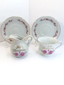 50th Golden Anniversary White Cup Creamer Saucers Japan Enesco Betty Whiteaker - Picture 1 of 12
