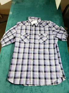 Banana Republic Shirt Sz Large Mens Purple Button Up Check Snap Slim Fit NWT - Picture 1 of 10