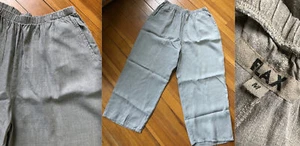 VTG FLAX 100% LINEN CROP PANTS KHAKI ELASTIC-WAIST LAGENLOOK M FAIR CONDITION - Picture 1 of 7