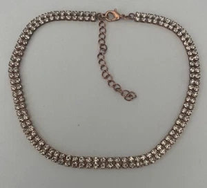 Vintage, Rose Gold Tone, Double Strand, Crystal Tennis Wrap Bracelet/Choker - Picture 1 of 14