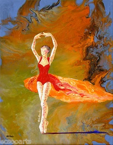 Original Acrylic Abstract Ballerina Painting "Firebird" Artist Signed - Picture 1 of 5