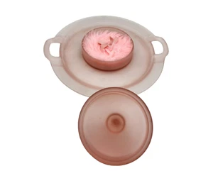 Vintage Pink Frosted Depression Glass Powder Dish with Puff Signed - Picture 1 of 6