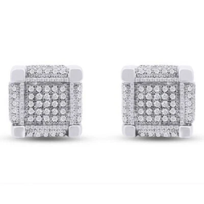 Men's Natural Diamond Stud Earrings with Screwbacks 14k White Gold Plated Silver - Image 1 of 2