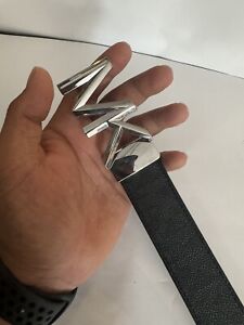 Michael Kors Mens Belt Black Authentic MK Plaque Logo Gunmetal Buckle Size L