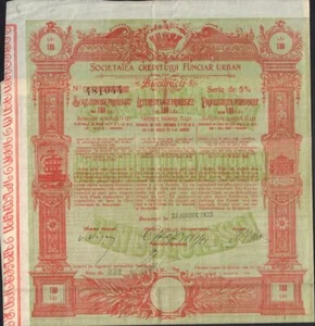 Romania : City of Bucharest Bond dd 1930 100 Lei with dividend coupons 10-60 - Picture 1 of 1