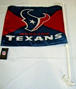 NFL Houston Texans Logo over Name on Blue & Red Window Car Flag by Fremont Die - Picture 1 of 2