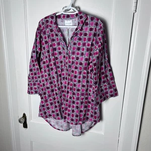 Victoria Dunn Classic Preppy Italian Pink 3/4 Sleeve Popover Tunic Top XL - Picture 1 of 7