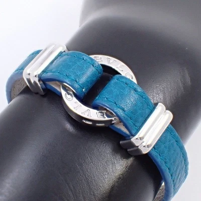 BVLGARI Bracelet Blue Leather 925 Silver Men’s Women’s Jewelry Authentic Japan - Image 1 of 4