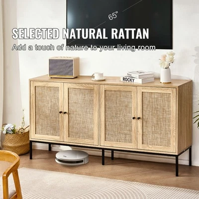 Armario de almacenamiento de ratán con 4 puertas magnéticas y estantes ajustables natural Foto 1 de 4