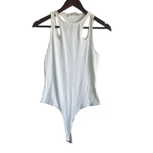 ASTR Women Tank Bodysuit M Ivory Cutouts Ribbed Flirty Y2k Neutral Festival NEW - Picture 1 of 9