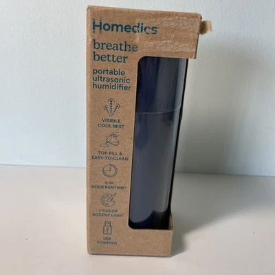HoMedics Breathe Better Portable Ultrasonic Humidifier Glossy  Blue- SEALED - Image 1 of 4