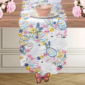 Easter Placemat Table Runner Spring Bunny Eggs Flowery Butterfly Tablecloth Embr - Picture 1 of 12