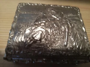 Vintage Japanese Metal Jewelry/Trinket Box Red Velvet Raised Relief Lid Footed - Picture 1 of 3