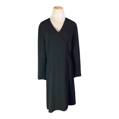 Talbots Size 10P Black Faux Wrap Dress Zip Back Long Sleeve - Image 1 of 4