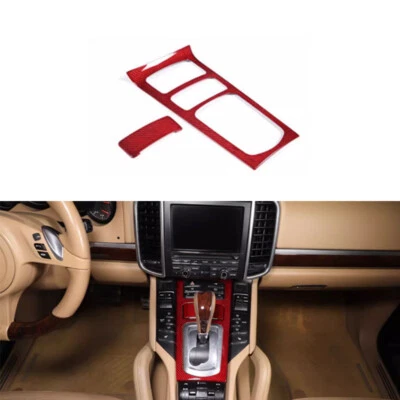 2x RED  Carbon Fiber Gear Shift Panel Cover Trim for Porsche Cayenne 958 2011-17 Foto 1 de 3