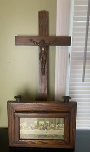 Vintage Last Supper Sick Call Crucifix Wall Hanging Box Wooden Wood 1940s Holy - Picture 1 of 14